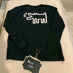 Keith Haring Barking Dog Art Black Long Sleeve T Sz M Men’s